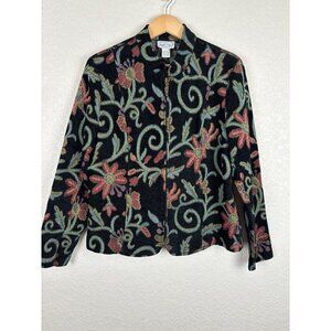 Molly & Maxx Womens Floral Tapestry Blazer Jacket Large Black Fall Office Work